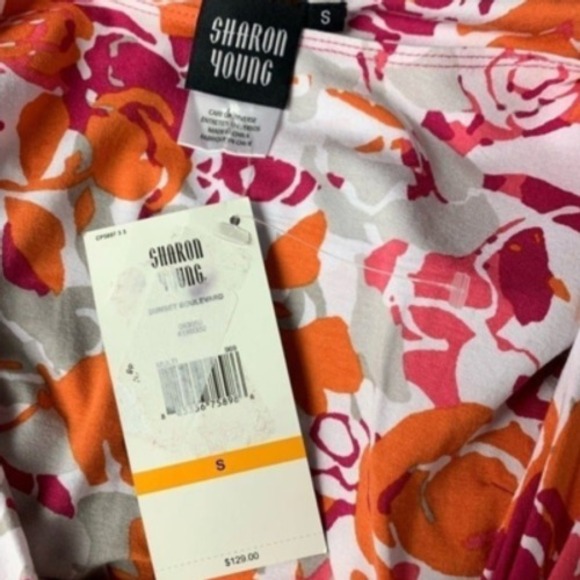 Sharon Young Sunset Boulevard Floral Twist Front V-Neck Elbow Sleeve Dress S New - Picture 7 of 8